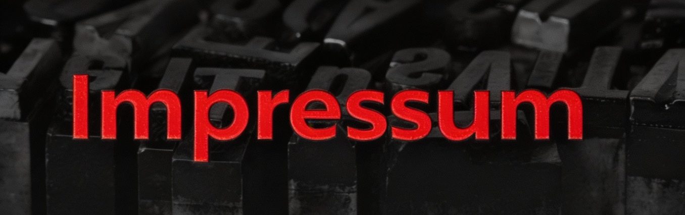 Text "Impressum" in roter Schrift auf schwarzem Hintergrund.